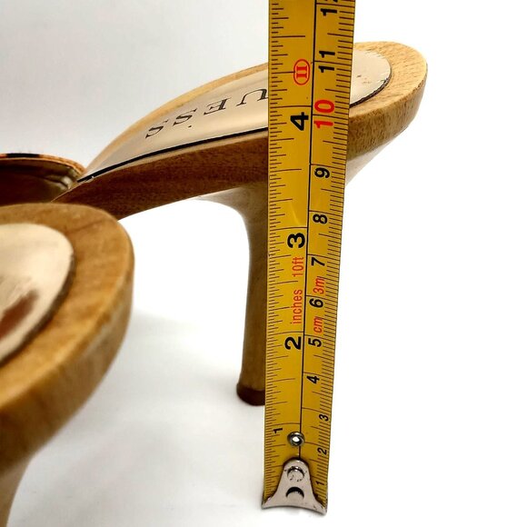 Women 6.5M Guess Leopard Animal Print Wooden Wedge Clog Platform Heels Sandals - Picture 12 of 12